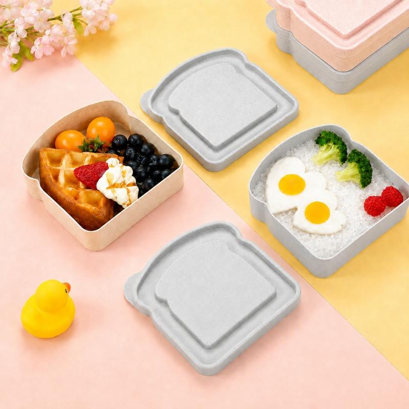 Toast Shaped Sandwich Container Reusable Wheat Straw  with Lid Portable Food Storage Box for School Office Camping Picnic
