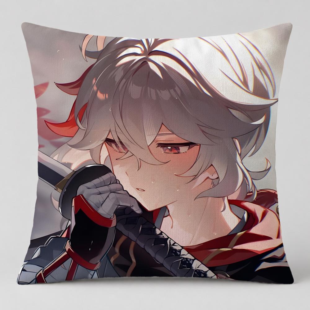 Game Kaedehara Kazuha Cushion Cover Short Plush Cushion Cover Double Sided Print Washable Sofa Pillowcase Home Decor Gift