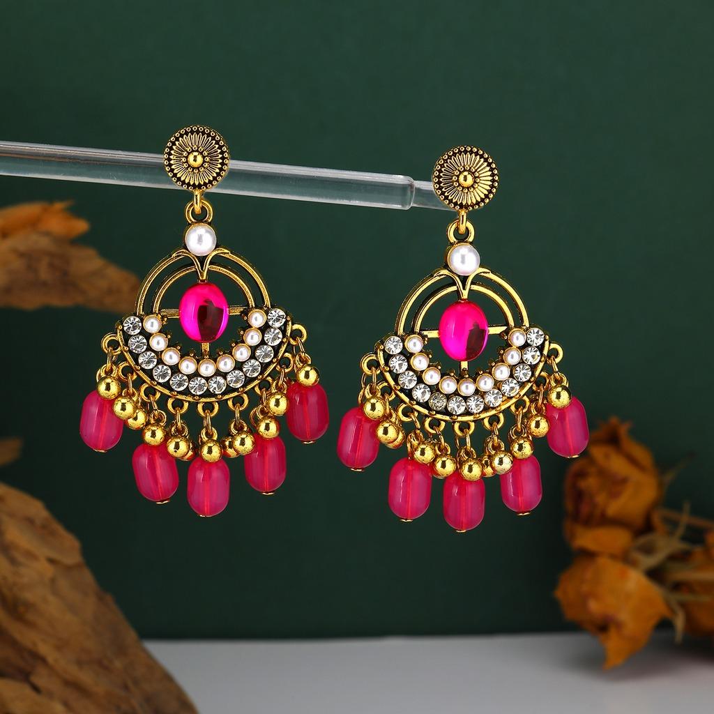 Rhinestone Earrings Inlaid Retro Earrings Ethnic Earrings Rhinestone Bohemian Jewelry For Vacation Travel Parties розы красного