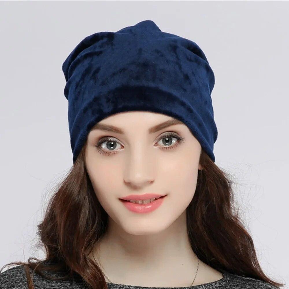 Women's Hat Skullies Beanies Polyester Knitted Hats Beanie Hat Winter Fleece Casual Velvet Women Beanies Hats