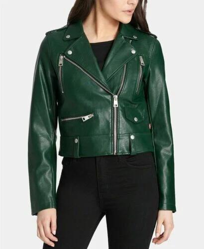 

Genuine Green Stylish Lambskin Leather Zipper Women s Jacket Designer Motorcycle 3XL зелёный