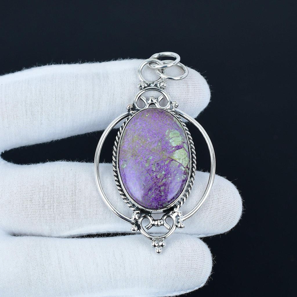 Natural Purpurite Gemstone Pendant, 925 Sterling Silver Handmade Pendant, Boho Silver Pendant, Unisex Pendant Thanksgiving Gifts For Women's