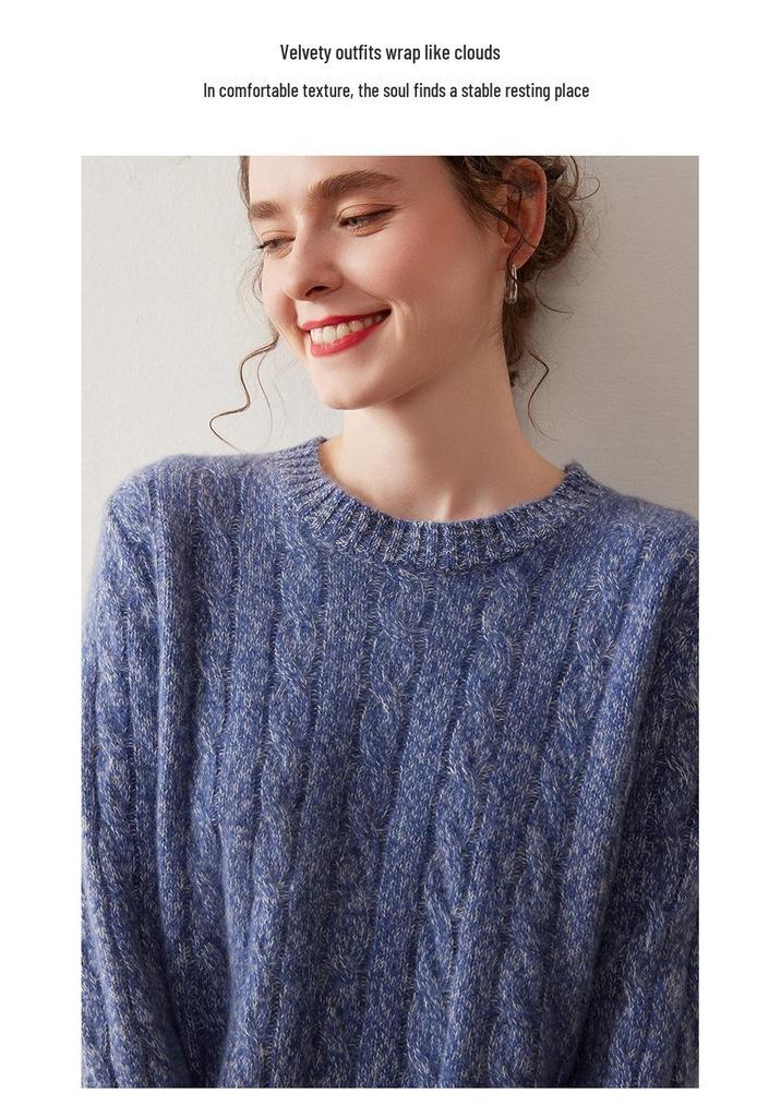 Women's Cashmere Round Neck Sweater: Thickened, Long Sleeve, Loose Fit, Lazy Style Knit for Autumn and Winter.