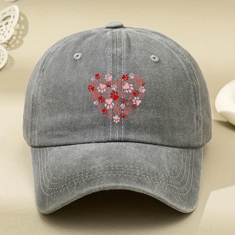 Dog Paw HeartShaped Colorful Print Unisex New Style Baseball Cap Washed Vintage Soft Top Retro Sun Hat for Men and Women