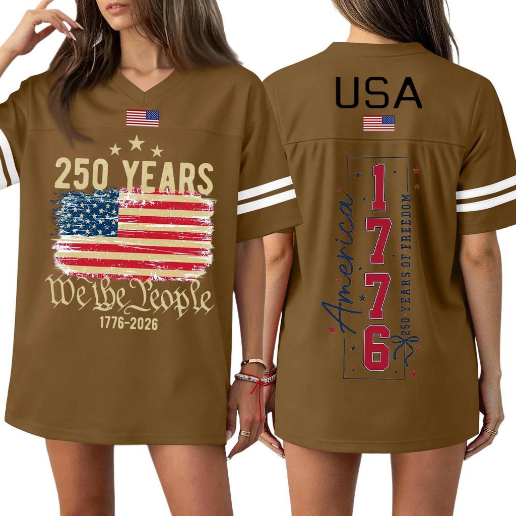Women's Casual Fashion V-Neck Sports Independence Day Print Short Sleeve Sports T-Shirt Top