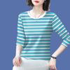 Striped Long Sleeve T-Shirt Polyester Round Neck Loose Fit
