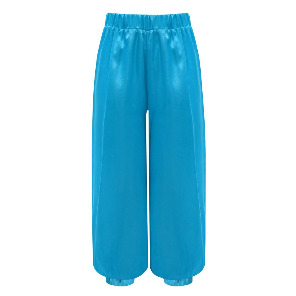 Pantaloni da Danza del Ventre per Ragazze Casual Larghi Monocolore Vita Elastica Pantaloni a Bloomers di Raso Abbigliamento per Esibizioni sul Palco