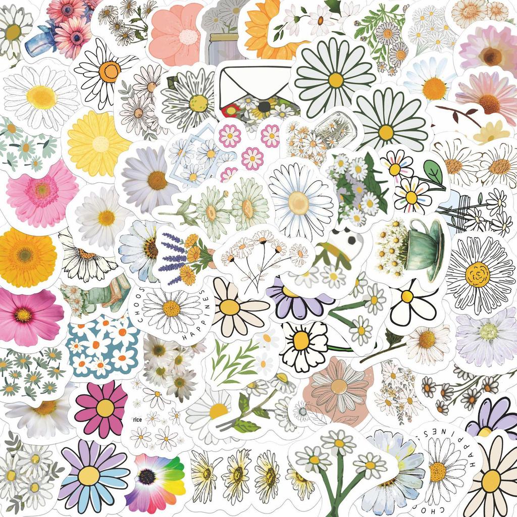 68-Piece Small Daisy Floral Waterproof Stickers for Bottles & Laptops