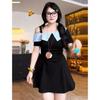 Large Size French Temperament Dress Summer Short Sleeves Fat Mm Thin Waist Lapel Off Shoulder High-end Skirt