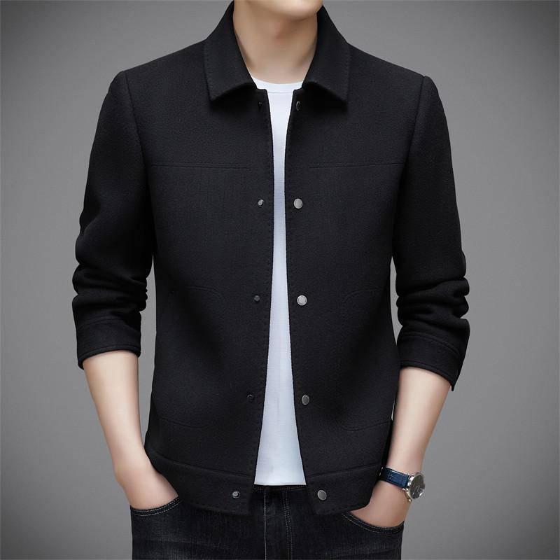 

Men s Autumn and Winter Jacket Short Middle-aged Dad Lapel Casual Warm Wool Jacket Top 4XL