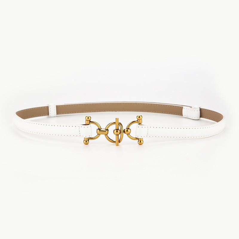 

Leather Skinny Belt For Women With Geometric Buckle For Casual Outfits White