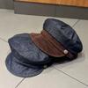 New Denim Color Matching Metal Label Flat Top Newsboy Hat Female British Beret