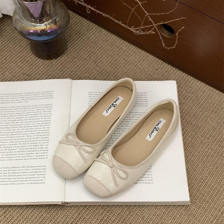 Shallow Single Shoes Women 2025 New Korean Version Bow Round Head Gentle Fairy Doudou Shoes Women Flat Bottom