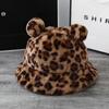 Thick Girls Bear Ears Leopard Autumn Winter Korean Fisherman Hat Basin Hat Plush Bucket Hats