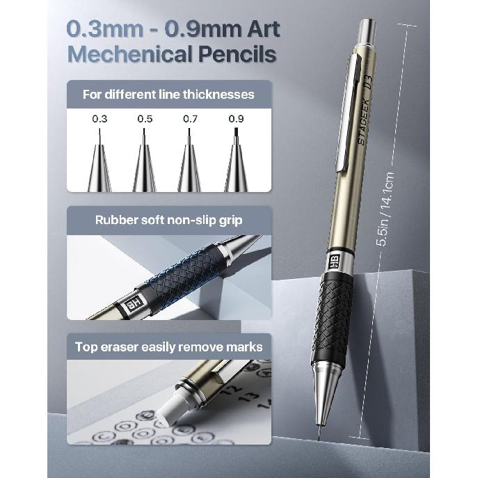 Mechanical Pencil Set with Case 37 Count, Drawing Pencils 0.3, 0.5, 0.7, 0.9MM & 2PCS 2MM Sketching Pencils with 492PCS Lead Refills (6B 4B 2B HB 2H