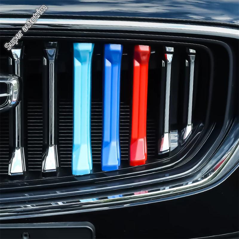 3PCS Tri Color Car Front Grill Decor Sticker Racing Grille Strip Cover Trim Accessories For Geely Monjaro Kx11 Manjaro  2024