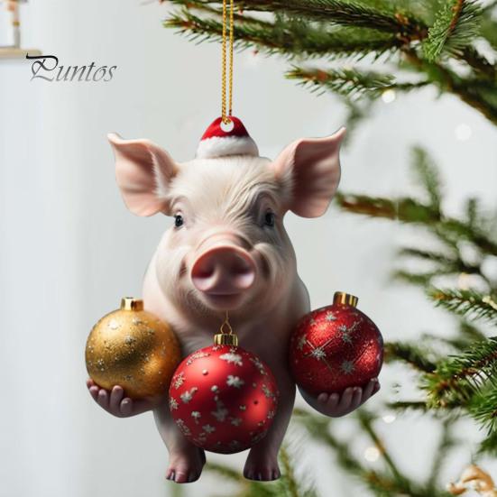 Christmas Pendant Adorable Cartoon Pig Shape Xmas Tree Hanging Ornament for Home Festive Decorations