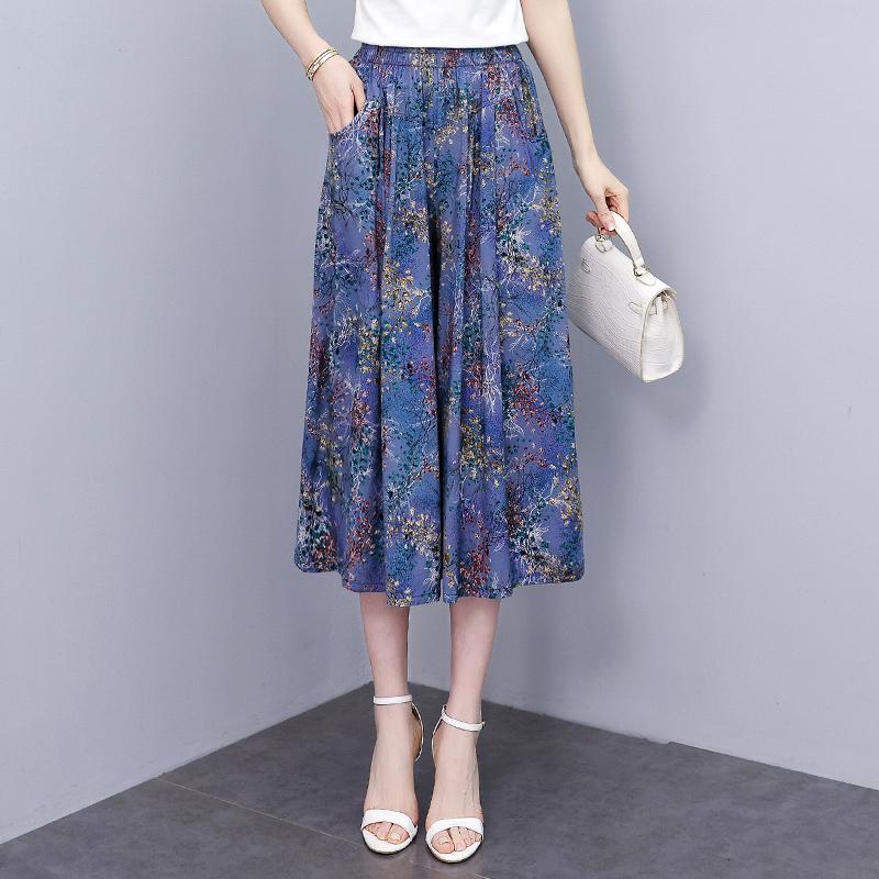 Summer Elastic Waist Print Wide Leg Pants for Women  Loose Vintage High Waist Oversize Pants