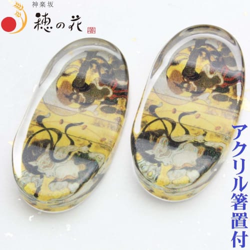 Wakasa Lacquer Wind God and Thunder God Couple Chopsticks with Chopstick Rests, Gift Set In a Presentation Box, Perfect for Celebrations and Weddings