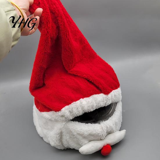 Motorcycle Helmet Decor Christmas Santa Cover, Plush Claus Hat Cycling Decoration for Decoration, Xmas Holiday Accessories Men