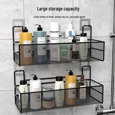 Wall-Mounted Punch-Free Bathroom Storage Rack for Shower and Toilet