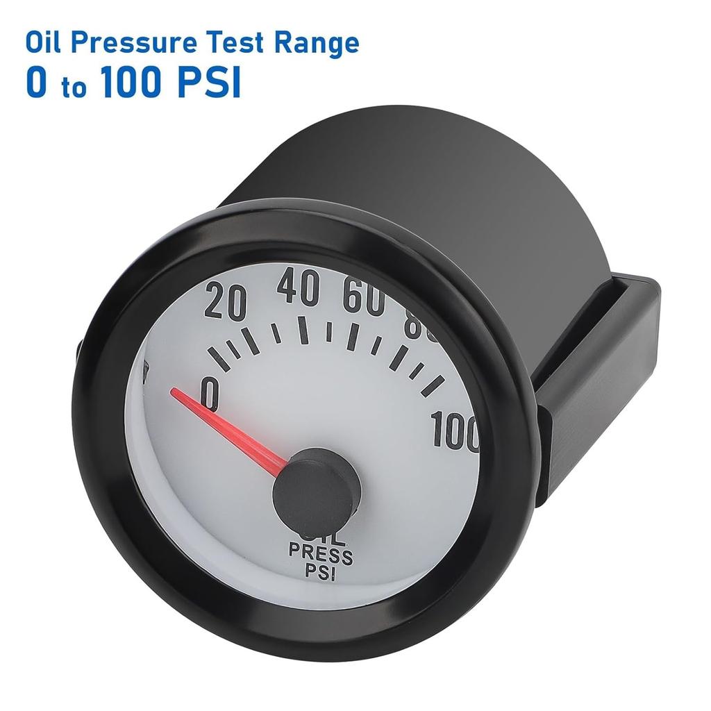 Electric Oil Press Pressure Gauge 12V, 2" 52mm Automotive Oil Pressure Meter 0-100 PSI with Sensor for Car RV Truck Boat Marine