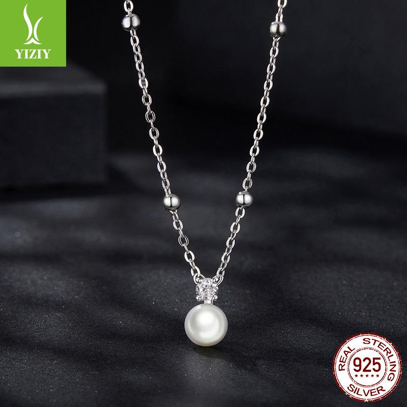 S925 Sterling Silver Necklace, Freshwater Pearl Moissanite Collarbone Chain, Send Girlfriend Autumn And Winter Light Luxury High Sense