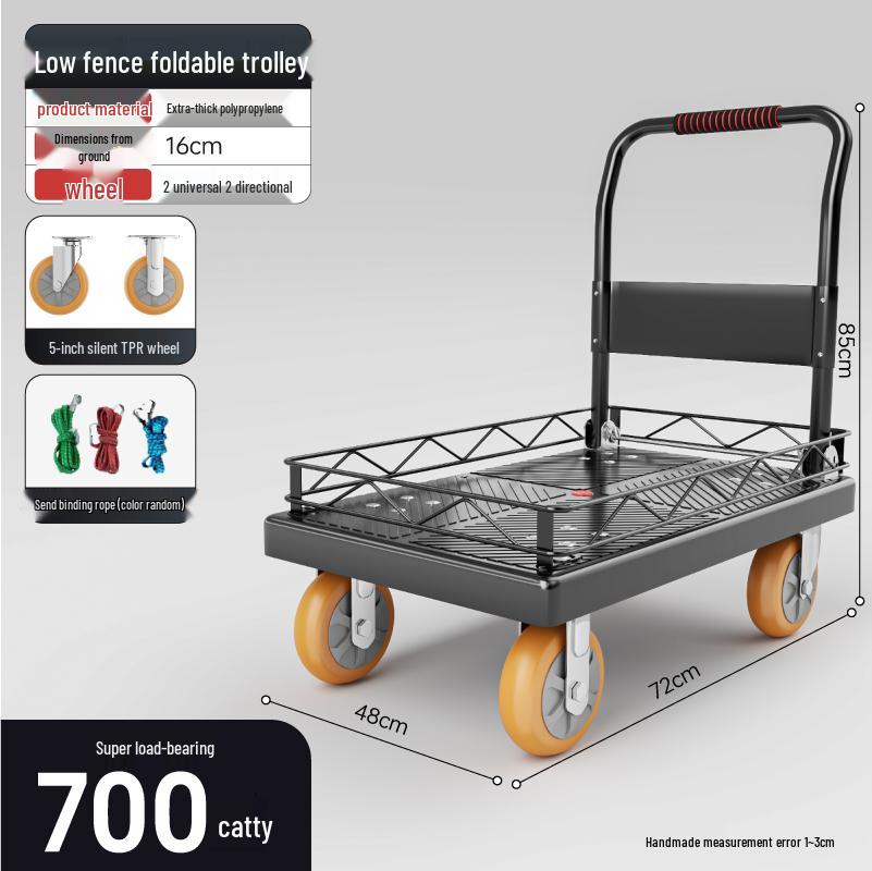 Foldable Flatbed Handcart with Fence - Lightweight and Convenient for Moving