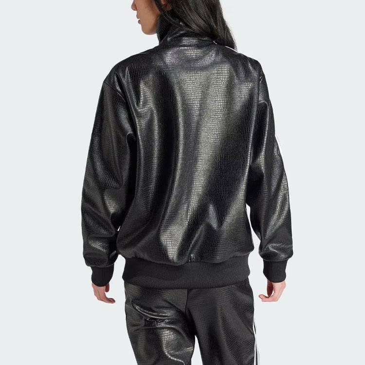 Adidas Originals Firebird Premium Faux Leather Luxe Three-Stripe Color Block Sports Jacket Women Jacket Black IY2912