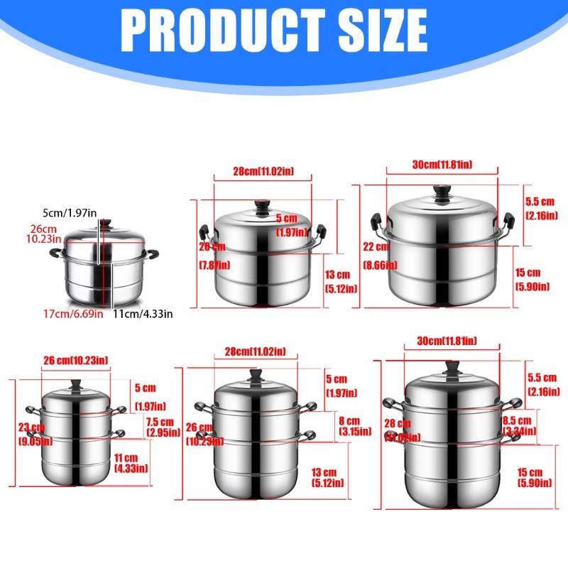 Multi Layer Steamer Steaming Pot Thickened Stainless Steel Construction Cookware with Steam Rack Kitchen Accessories