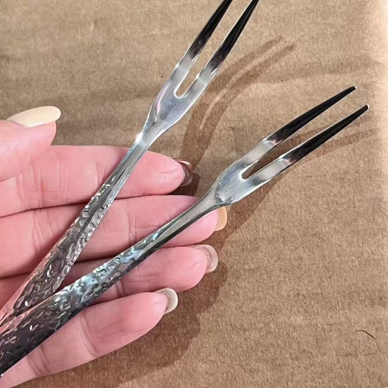 5/10Pcs Multi-Purpose Stainless Steel Fruit Forks, Ice Crack Thickened High-End Dessert Picks, For Family Gatherings And Dining