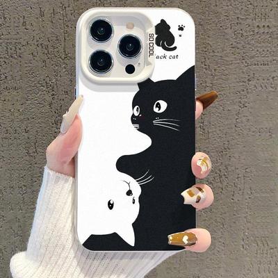 Schwarz-Weiß-Katze iPhone 17 Hülle, Passend für iPhone 14 Pro, 13, 16 Pro, für Apple 15 Pro Max, Silberfarbe, Grenzüberschreitende Kompatibilität