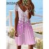 Kurzarm Damen Neues Kleid Sommer Pullover Mode Übergröße Kleid Lässig Locker V-Ausschnitt Damen Sommer Druck Partykleid