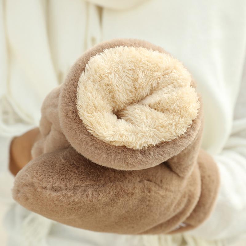 Gloves For Women With Winter Plus Velvet Thickened Warm Windproof New Anti-Freeze And Cold-Proof Plush Cute Gloves