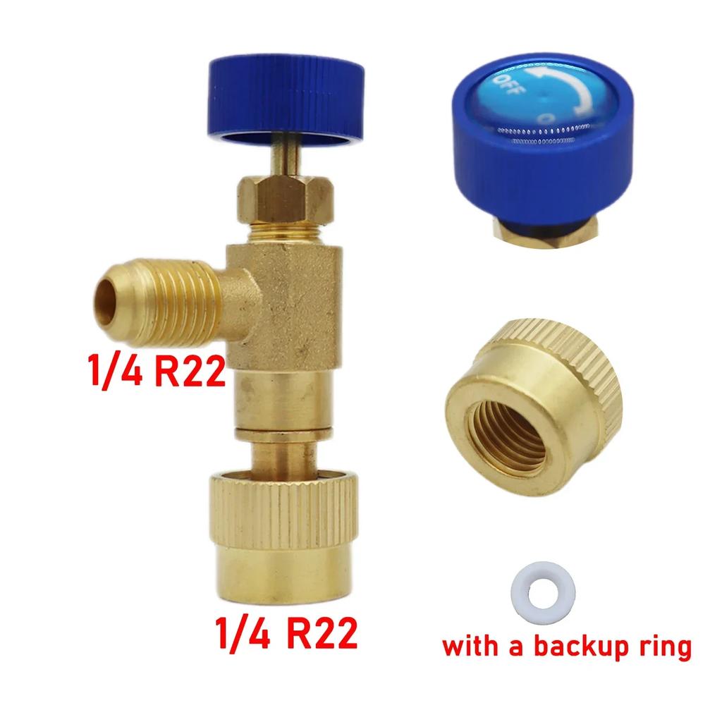 Air Conditioner Refrigerant Inflatable Safety Valve, R410A & R22 Compatible, 1/4" & 5/16" Adapter, Manual Operated Tool Parts