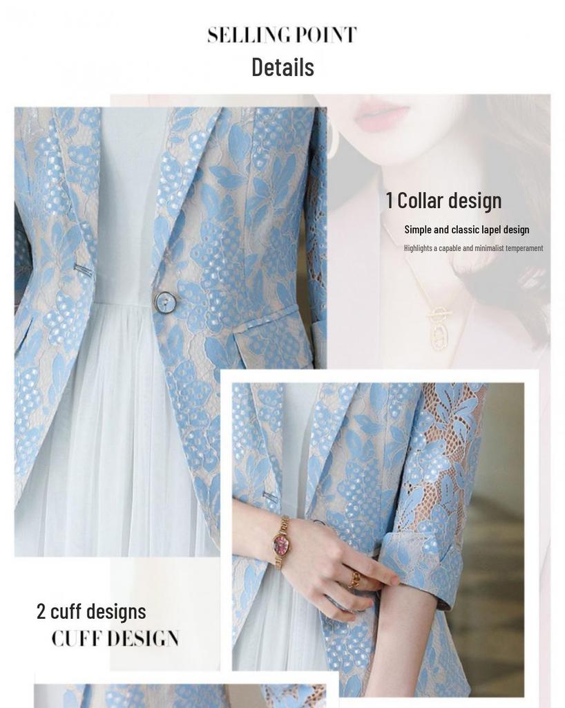 Women's Lace Suit Jacket - Slim Fit, Korean Style, Spring/Autumn 2025 Fashion