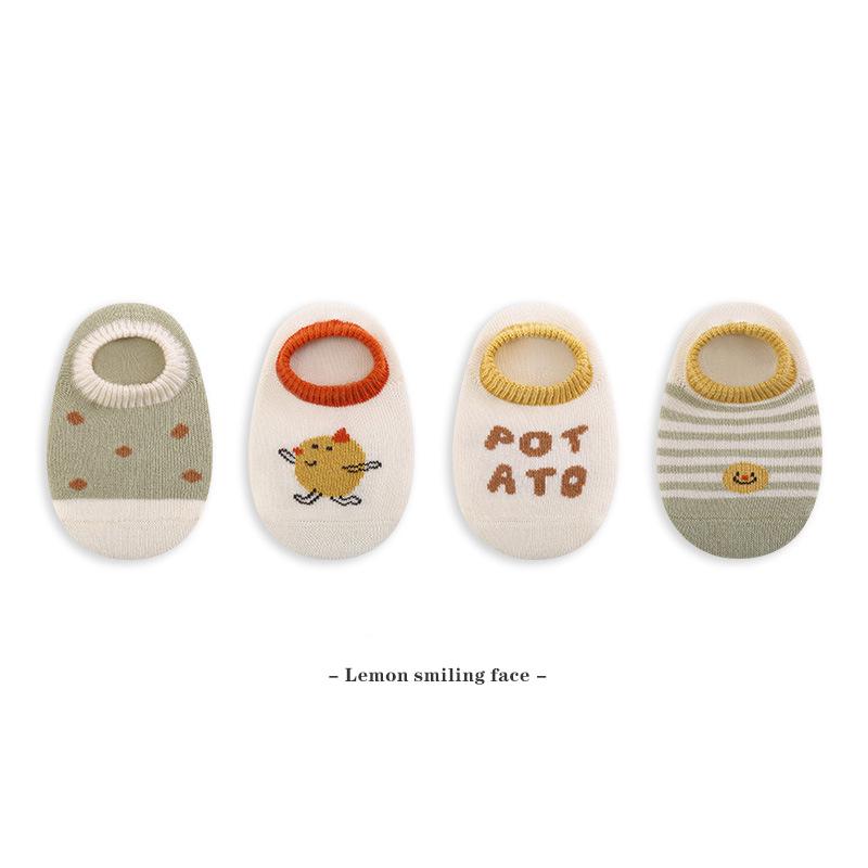 4 Pairs/Set Summer Children'S Boat Socks Non-Slip Cartoon Baby Floor Socks Thin Mesh Coton Kids Socks For Boys And Girls