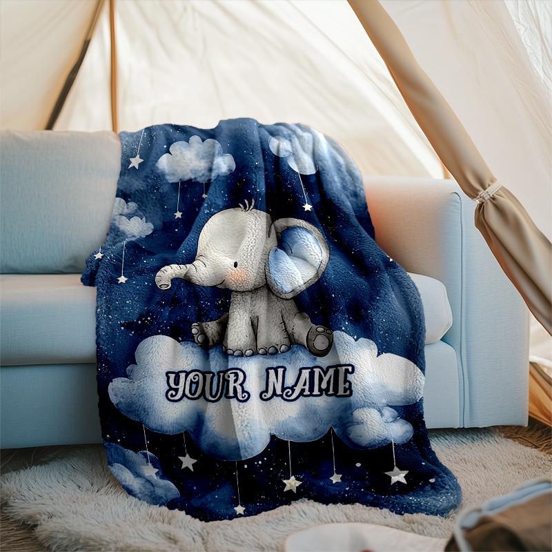 1PC Custom Name Elephant Dreams Sky outdooor Flannel blankets Throw Blanket All-Season Throw Gift Bedspread for Couch, Bed, Camping Holiday Birthda