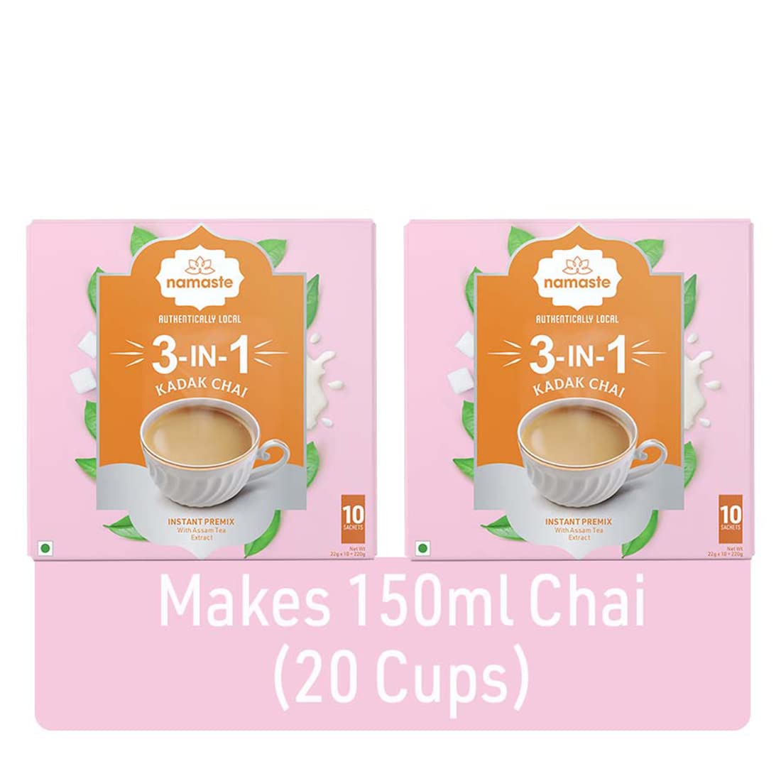 Namaste Chai Ginger Instant Tea Premix, Kadak Chai | Assam | Milk And Sugar | Ready Mix (22 Gm X 20 Sachets,Powder) Pack Of 2