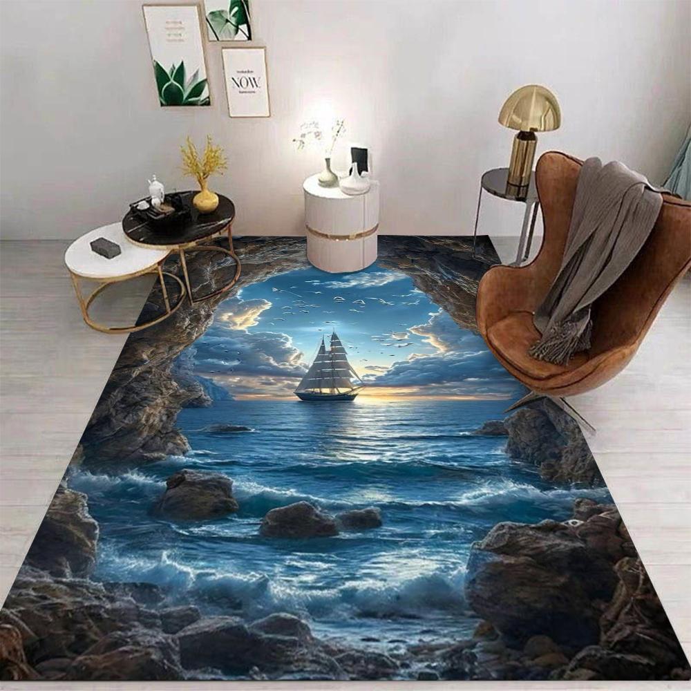 3D Höhlenlandschaft, Meerblick Fußmatte Geheimnisvoller Antiker Boots Teppich Wohnzimmer Schlafzimmer Küche Badezimmer Anti-Rutsch-Teppich