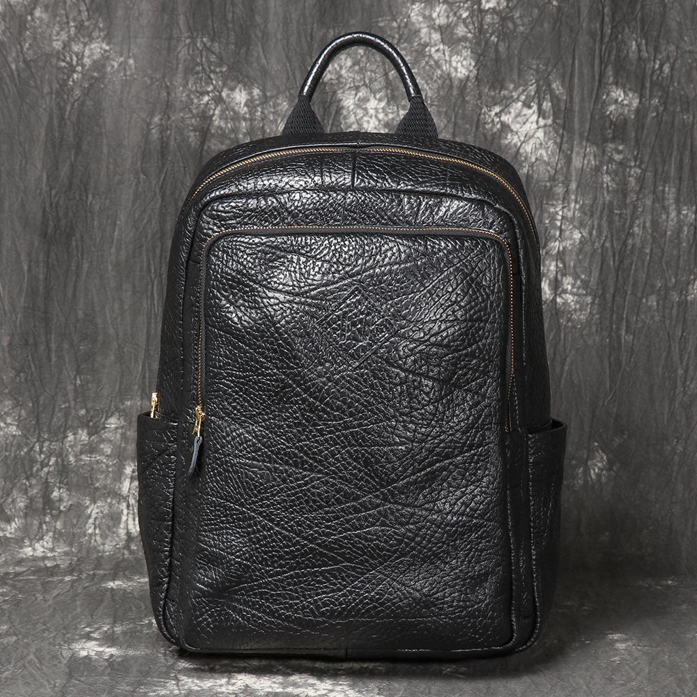 Men S Leather Backpack Bison Leather Wear Trolley Case Travel Backpack Trend Business Computer Backpack
