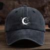 Moon and Star Washed Baseball Cap Celestial Print Adjustable Outdoor Sun Hat