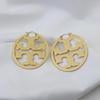 European & American Style Frosted Gold Retro Earrings: Luxurious Round Brass with Logo Design