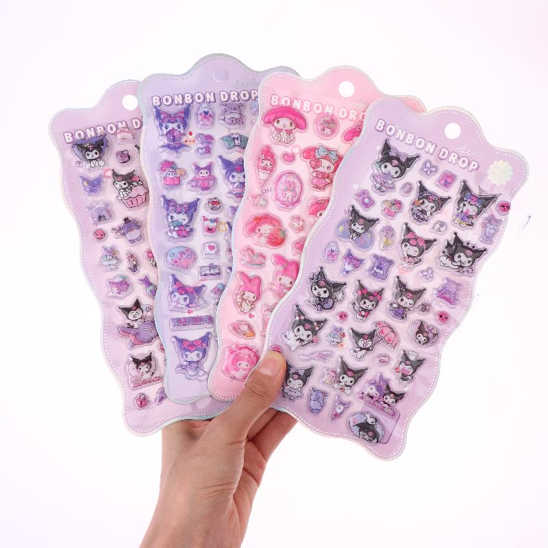 1/4 Sheets Laptop Cell Phone Case Water Cup Computer Luggage Decorative Decals Sanrio Anime Kuromi 3D Relief  Stickers