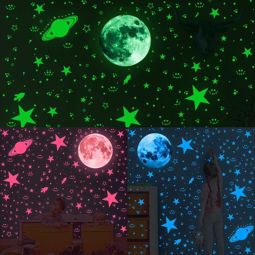 333 Glow-in-the-Dark Star and Moon Wall Stickers for Kids' Bedroom - Self-Adhesive Decor
