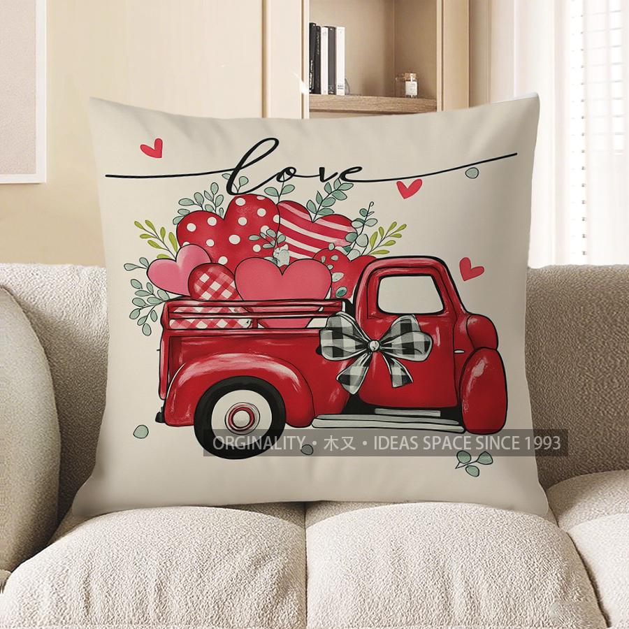 Home Decor Valentine Heart Basket Decorative Pillow Cover Pattern Cushion Cover Suitable For Sofa Bedroom Car Pillow Cover