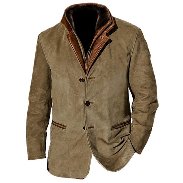 Spring/Autumn Men's Retro Patchwork Jacket - European/American Style Casual Lapel Coat