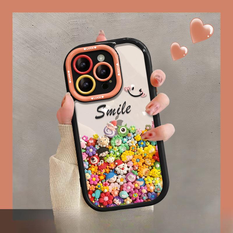 Applicable To IPhone14 Apple 15 Mobile Case 13promax Colorful Clay Flowers 12 All-inclusive Anti-fall 11 Transparent