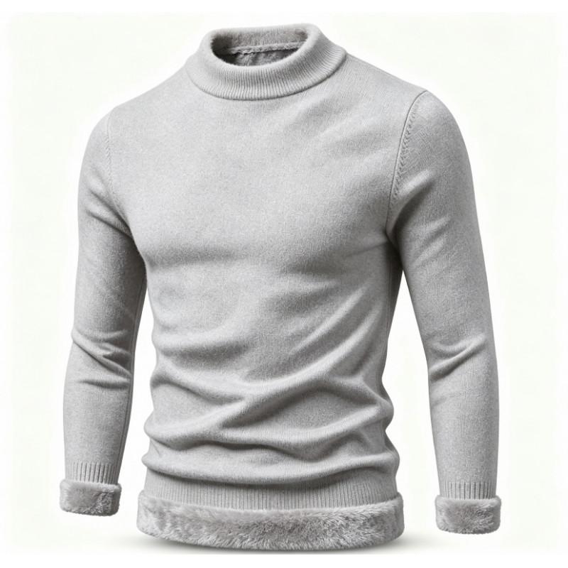 Winter Men Thick Warm Knit Sweater Fleece Lined Half High Collar Pullover Casual Solid Color Sweater Thermal Knitted Pullovers