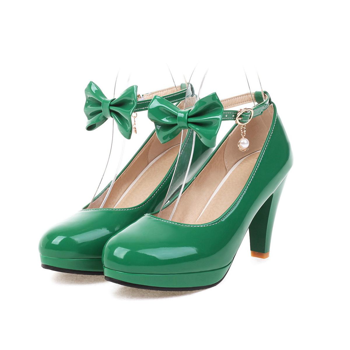 

Женские туфли-лодочки на высоком каблуке с ремешком на щиколотке и круглым носком на платформе с бантом из глянцевой лакированной кожи на лето и осень в стиле «милая лолита» 48
